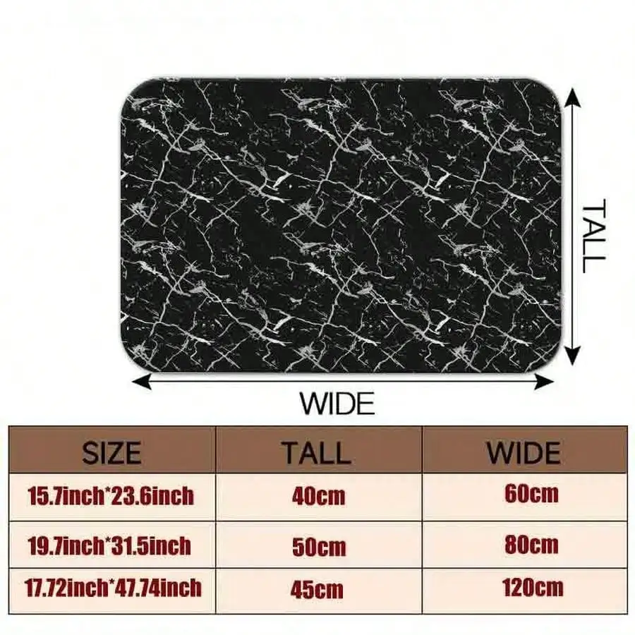 1pc Flannel Floor MatMinimalist Black Marble Pattern Non-Slip Floor Mat Modern Abstract Stone Texture Decorative Rug For Home DecorNon-Slip, Machine Washable