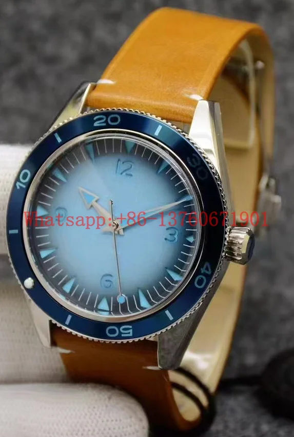 Luxury New Men Automatic Watch Mechanical Blue Black Leather Green Ceramic Bezel Luminous Stainless Steel Watches Sapphire 41mm