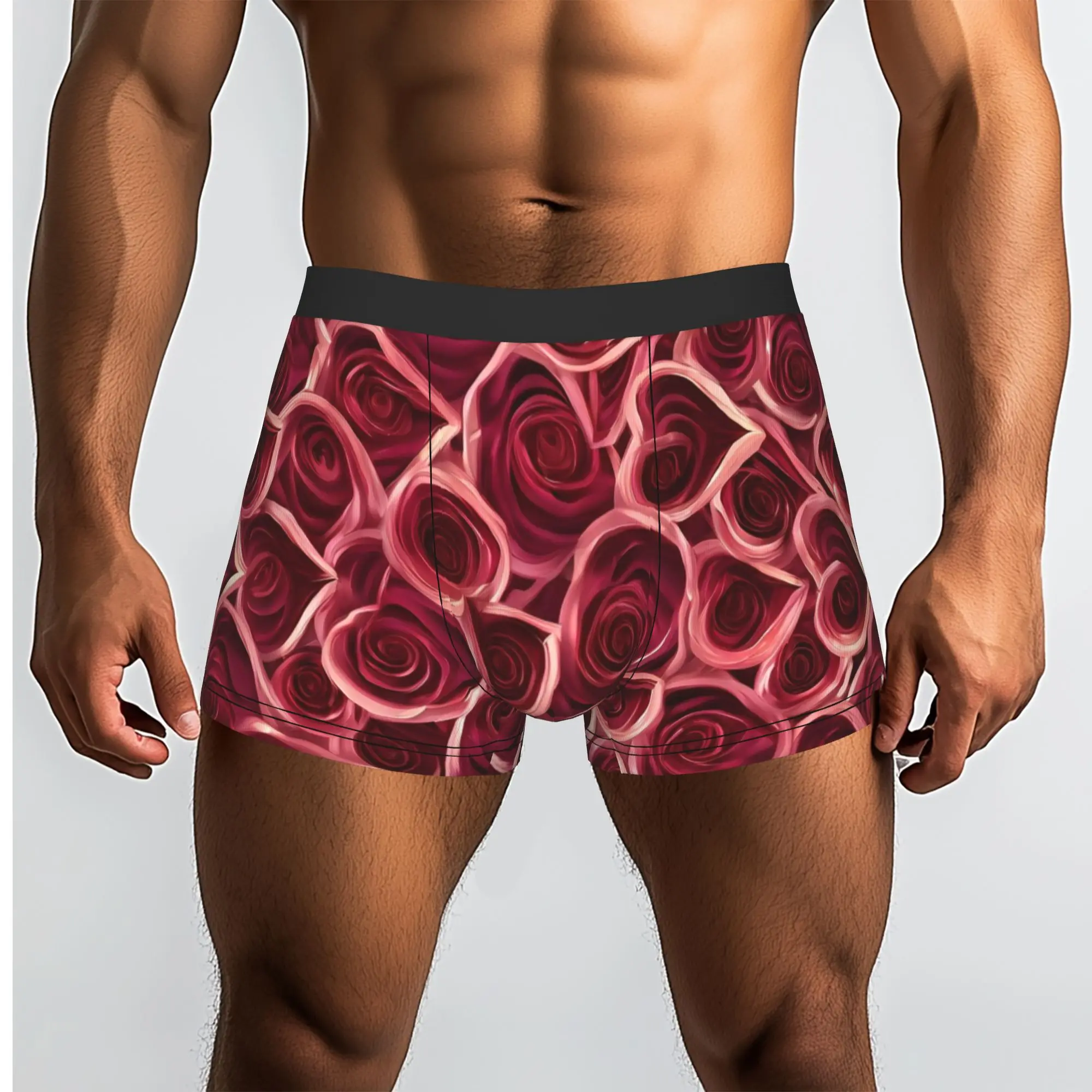 Red Rose Heart Seamless Pattern Print  Underpants Breathbale Panties Men's Underwear Ventilate Shorts Boxer Briefs