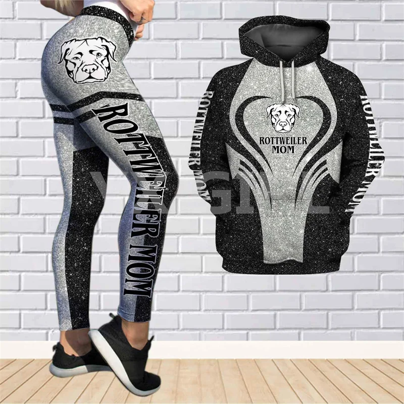 YX Girl Rottweiler Mom/Cane Corso Mon Combo Hoodie + Legging 3D Printed Apparel Women's Sets