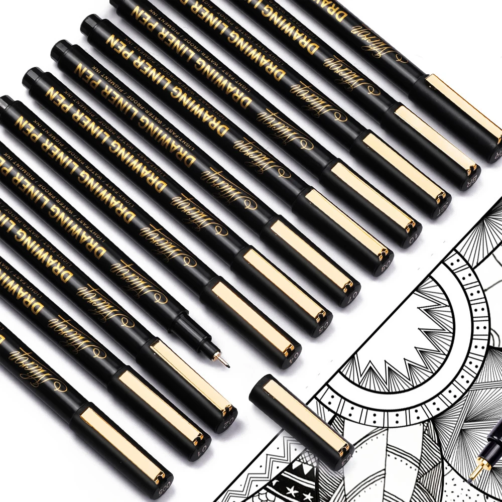 

12 Colors Black Gold Series Micron Tip FineLiner Pens Waterproof Ink Drawing Pen for Art Illustration,Sketching,Anime ,Technical