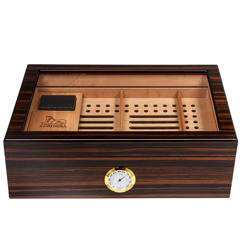 

Large Capacity Cedar Wood Cigar Case Box Double Layers Glass Top Hygrometer Humidifier Portable Cigar Humidor Box