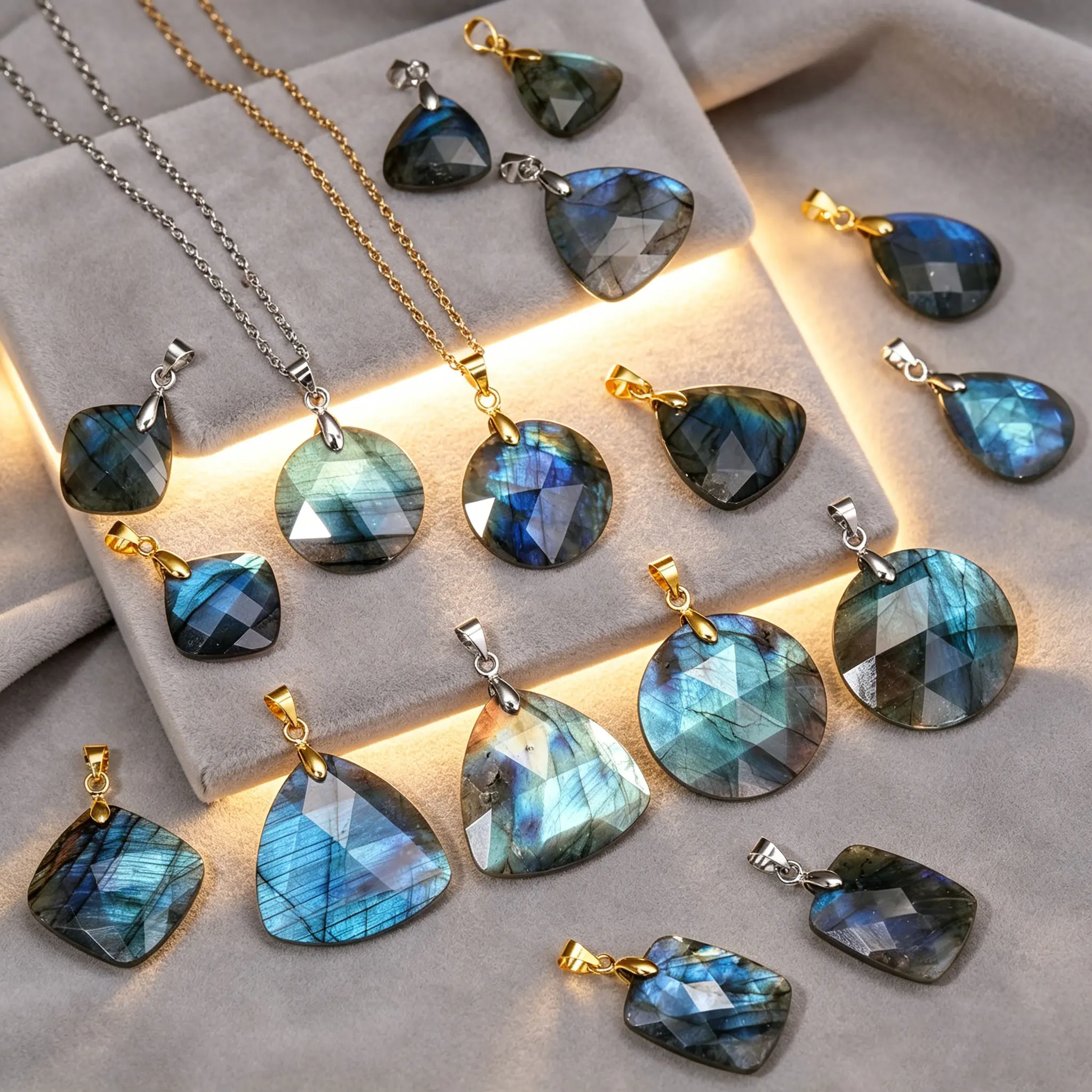 Collier avec pendentif en Labradorite naturelle, haut de gamme, léger, de luxe, forme irrégulière, cadeau pour femmes, amis, soirées, bijoux de voyage