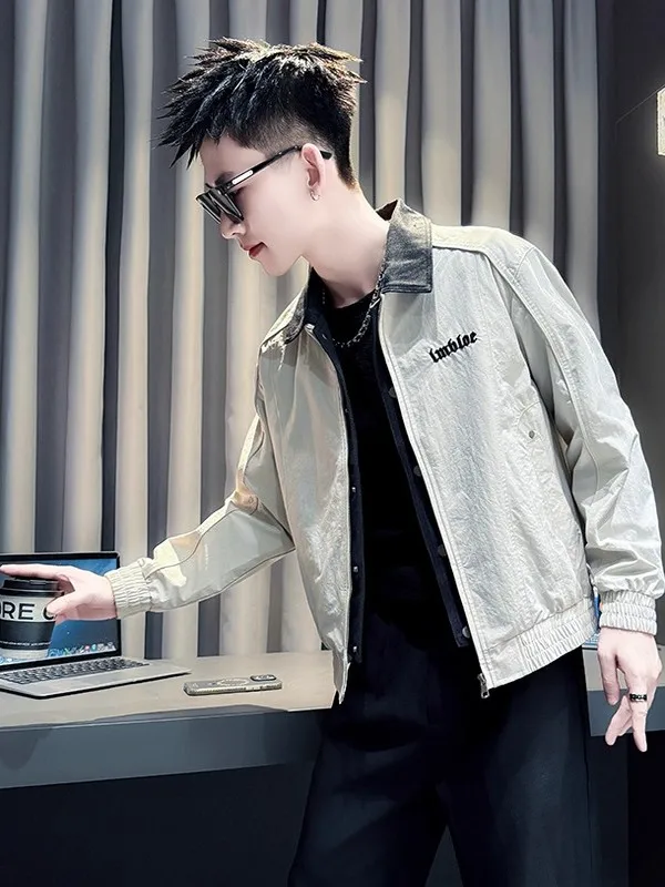 

Мужская куртка премиум-класса, приталенная, весна-осень-зима, новинка 2025 года, трендовая, в корейском стиле, молодежная, повседневная, из полиэфирного волокна