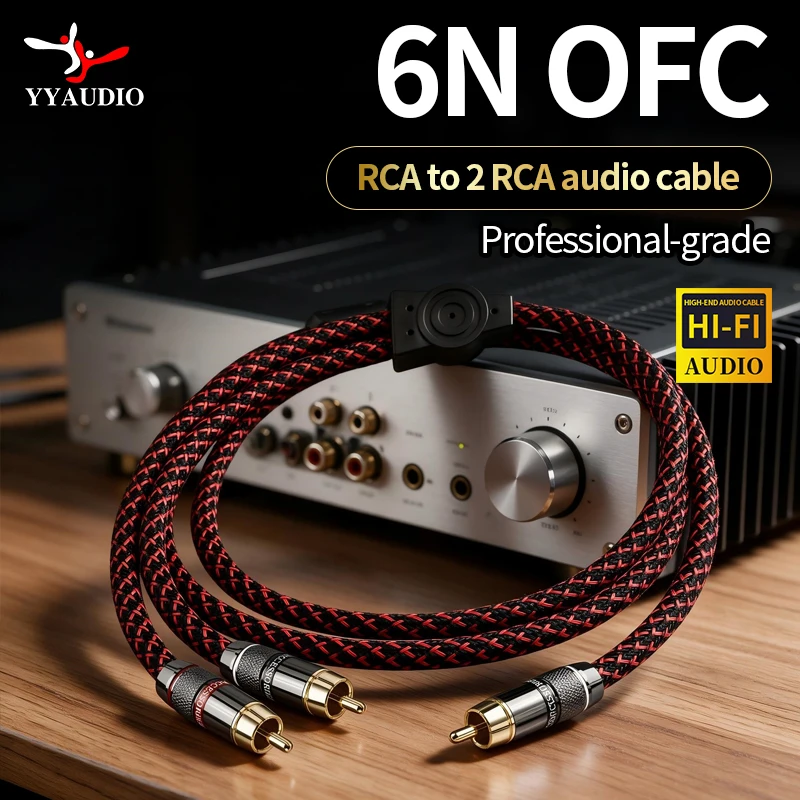 YYAUDIO HiFi RCA Cable for Amplifier DVD High Quality 6N OFC SPDIF RCA Male to 2RCA Male Premium Stereo Audio Cable
