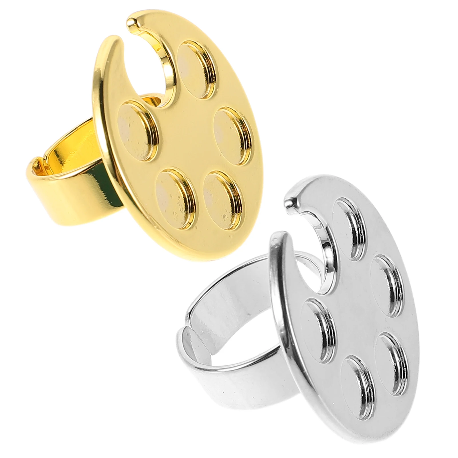 

2Pcs Nail Art Palette Ring Metal Manicure Mixing Tool Portable Color Blending Design Stylish Finger Ring for Artists Salon Use