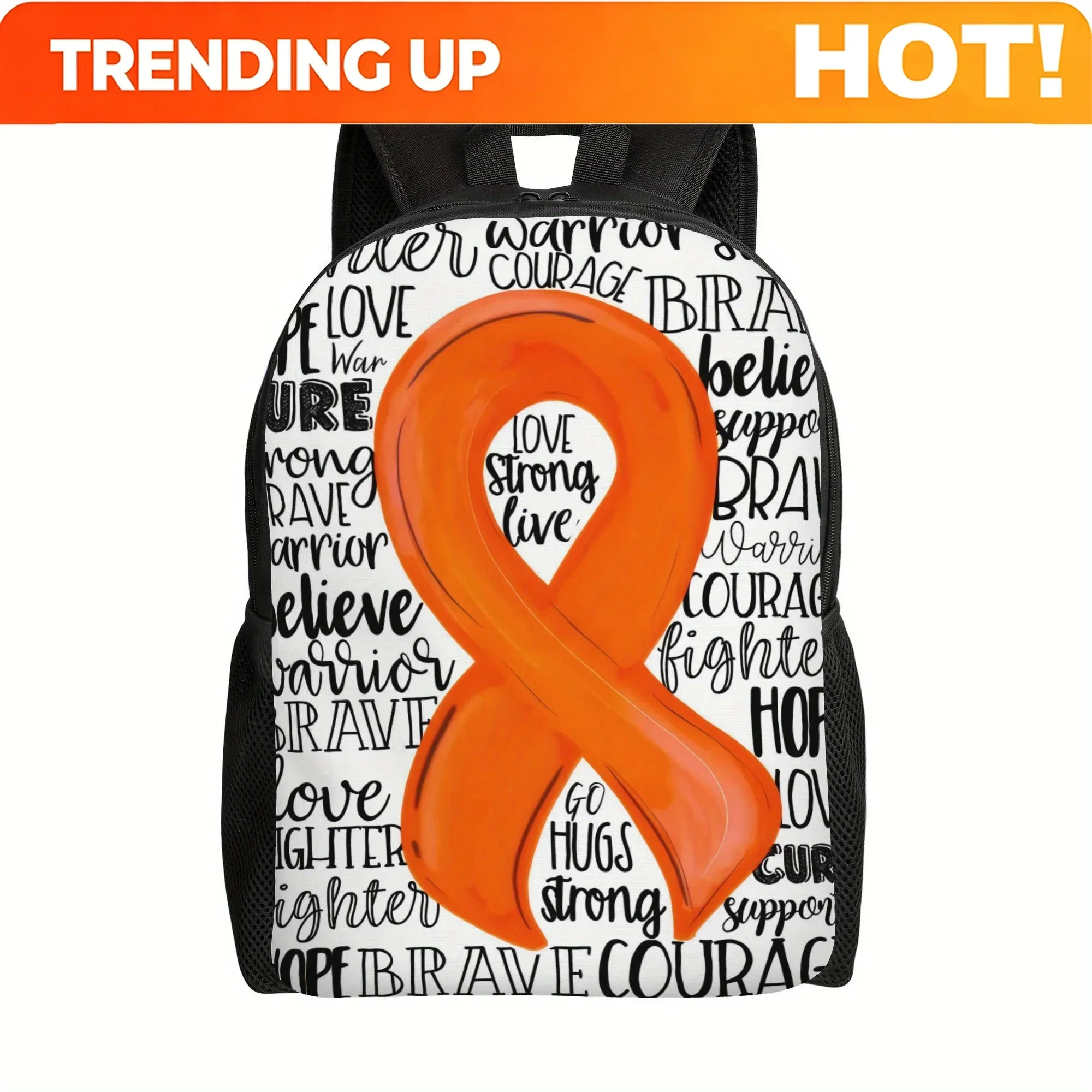 Custom Bag BIIHUDU Leukemia Awareness Ribbon Backpack Suitable For Casual,, Travel - High-Capacity Bookbag With Leukemia Propaga
