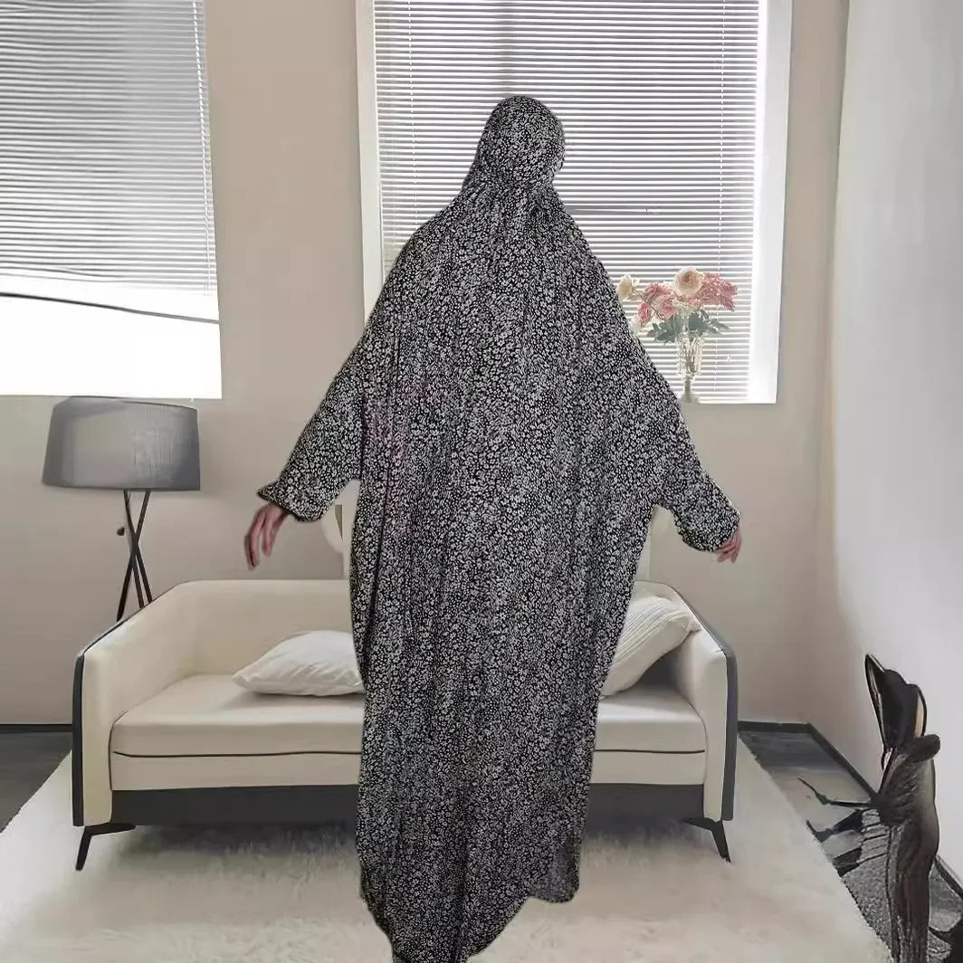 Eid Muslim Women Prayer Dress Hooded Long Robe Print Vestidos Morocco Dubai Kaftan Islam Ramadan Jalabiya Scarf Dresses Abayas