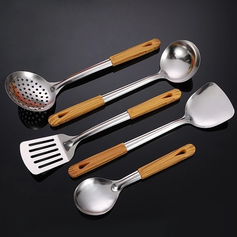 Stainless Steel Spatula Spoon Wood Handle Cooking Shovel Ladle Kitchen Utensils Baking Cooking Tools Kitchenware Cookware