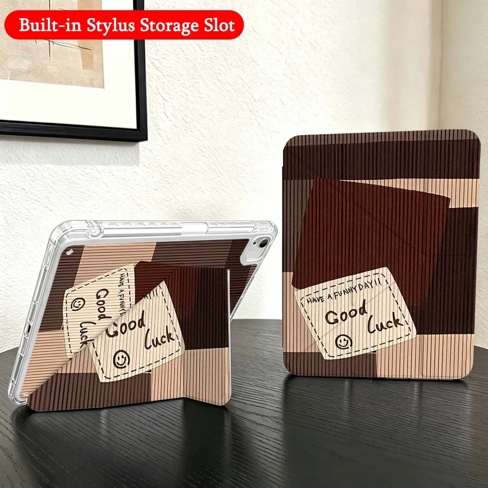 Vintage Wood Grain Print For iPad Mini Pro Air 5 6 7 8 9 10th 11th 11 9.7 10.9 13 inch Transparent Y-Shaped Folding Tablet Case