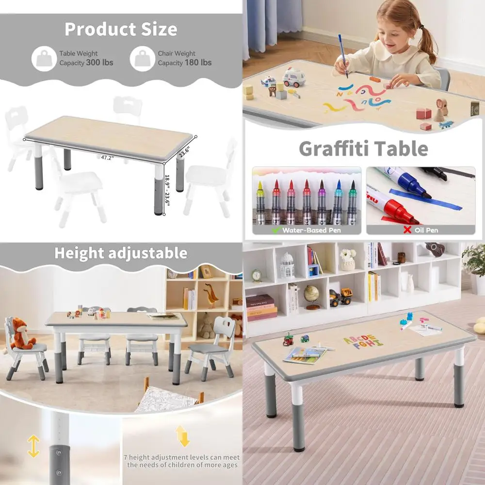 

Height-Adjustable Kids Table with Graffiti Surface for Ages 3-8, Ideal for Toddlers, Classrooms, and Homes