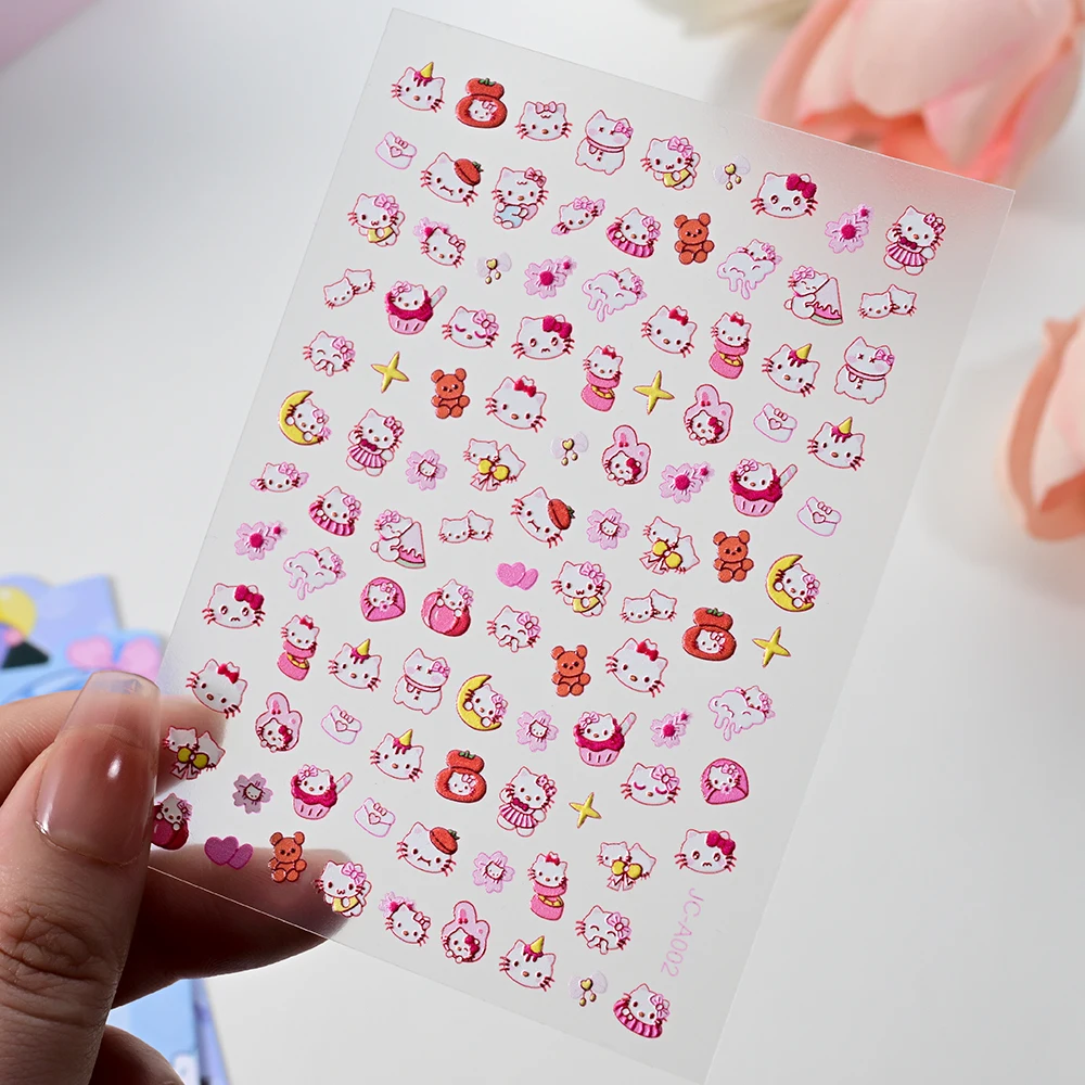 1Pc Cartoon Kuromi Hello Kitty Nail Stickers 5D Reliëf Melodie Cinnamoroll Adhesive Decals Kawaii Sliders Manicure Decoratie