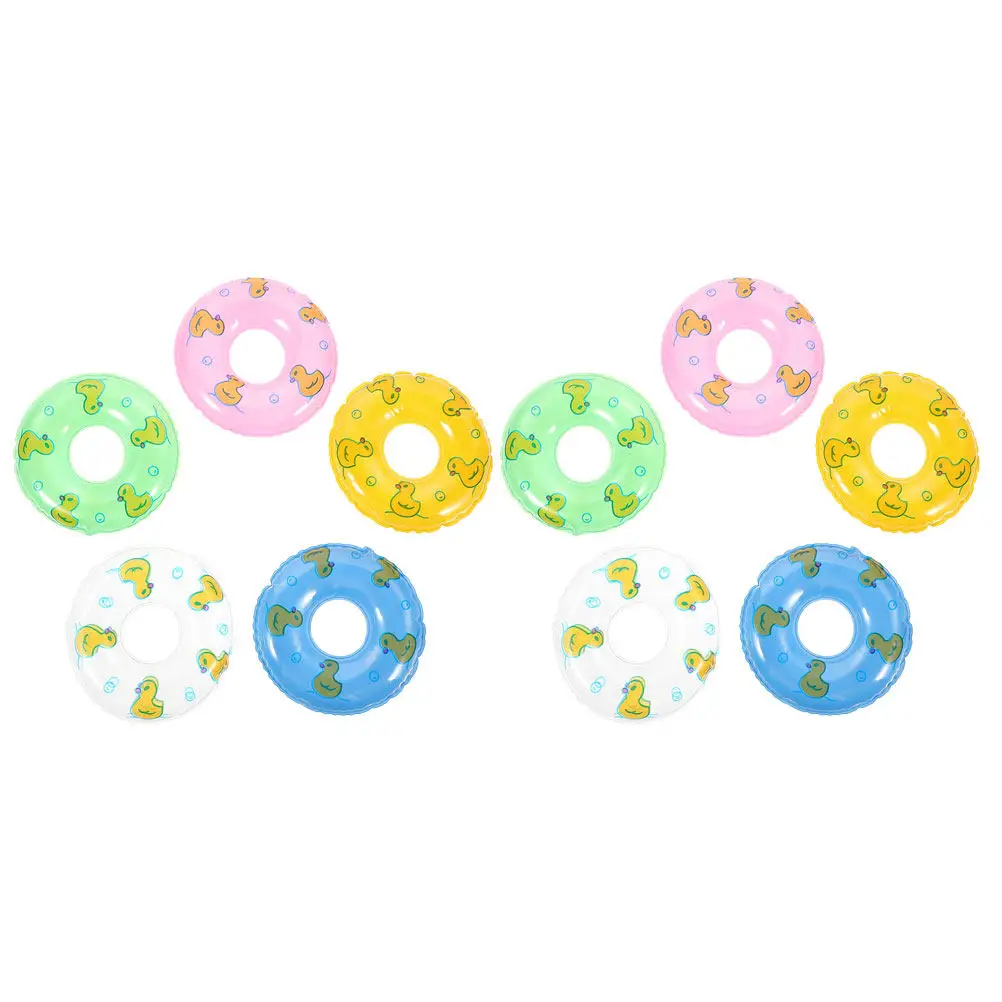 

10Pcs Mini House Swimming Rings Duck Pattern PVC Realistic Miniature Swim Ring Ornaments Party Supplies DIY Landscape Decor