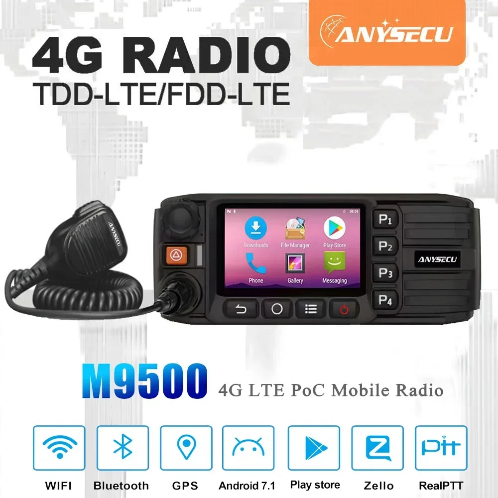 

ANYSECU 4G-M9500 Network Car Radio Andriod 7.1 With GPS WIFI POC Radio Work with Zello Real-PTT Call and SMS functions radios