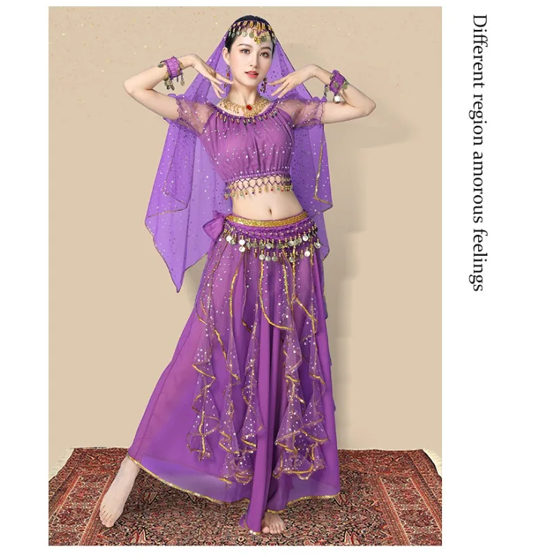 Volwassen Indiase Dans Chiffon Prestaties Kostuum Set Nieuwe Xinjiang Dans Tianzhu Meisje Folk Outfit
