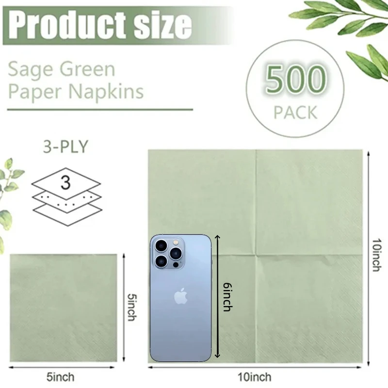 Sábio Verde Papel Descartável Cocktail Guardanapos, Bebidas Em Relevo, Macio, Aniversário, Jantar, Chuveiro Nupcial, Casamento, 3 Ply