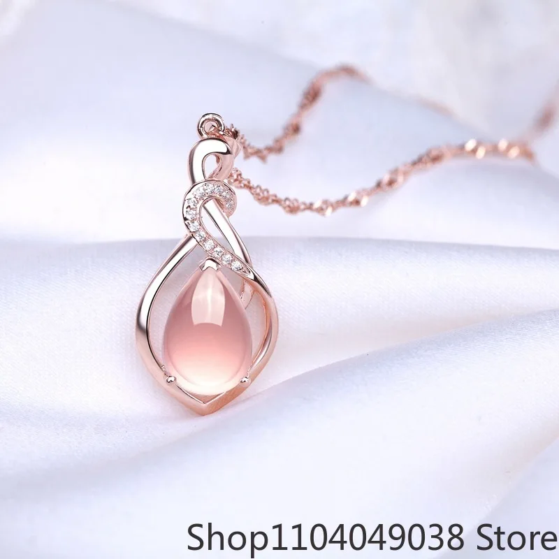 الوردي الطبيعي اليشم قطرة الماء قلادة قلادة المجوهرات الحقيقية التعويذات تميمة مطلية بالذهب الوردي هدايا للنساء حجر خمر #1
