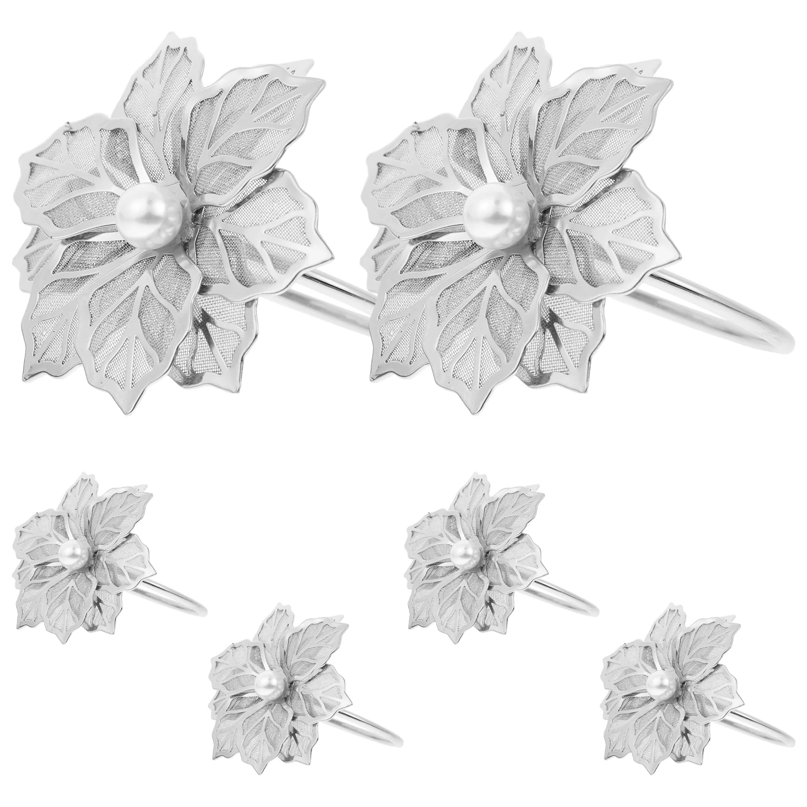 

6Pcs Practical Metal Napkin Buckles Rose Pattern Pearl Decor Wedding Party Dinner Table Decor Decorative Napkin Rings