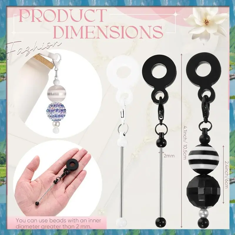 AB07 ร้อน 6 ชิ้น Beadable Tumbler Straw Charms Black & White, DIY Beaded Straw Charm อะแดปเตอร์สําหรับ Custom ถ้วย