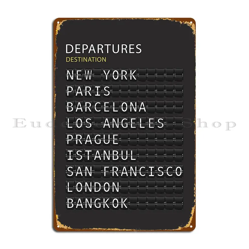 Airport Departures Board Print Metal Signs Custom Pub Wall Mural Create Mural Tin Sign Poster