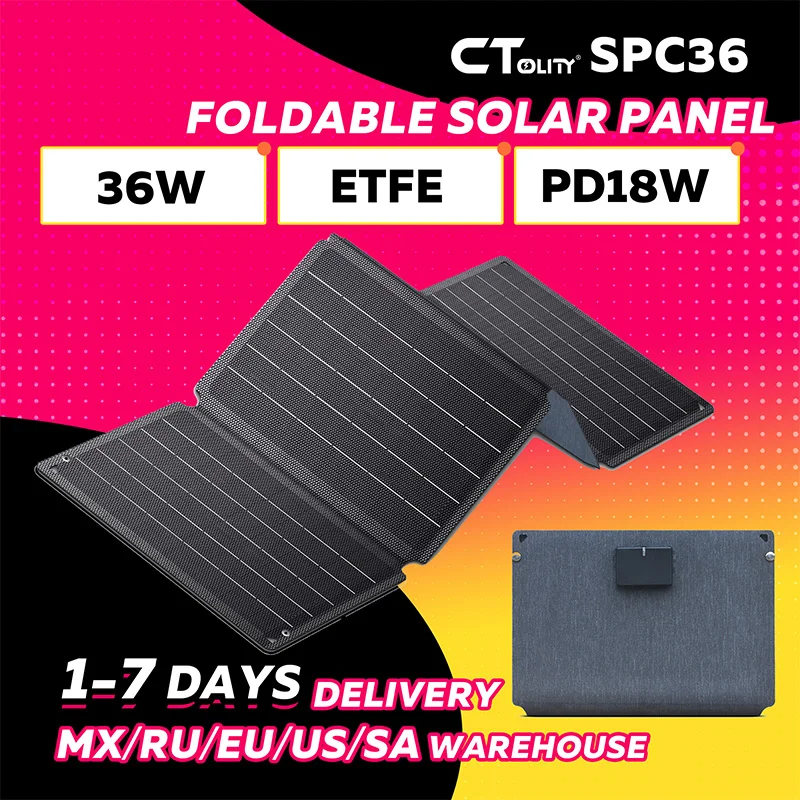 

CTOLITY 36W ETFE Portable Solar Panel Foldable Folding Solar Charger 18V USB Type-C Outdoor Power Supply Camping PowerBank Phon