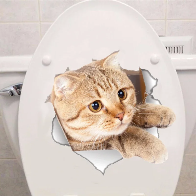 Vinyl Waterproof Cat Dog 3D Wall Sticker Hole View Bathroom Toilet Living Room Home Decor Decals Poster Cute Animals Wall Paper