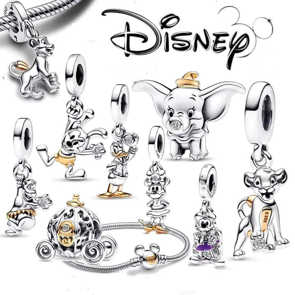 

Disney 100th Stitch 925 Silver Pumpkin Cart Dumbo Princess Charm Mickey Minnie Beads Fit Original Pan DIY Bracelets Jewelry