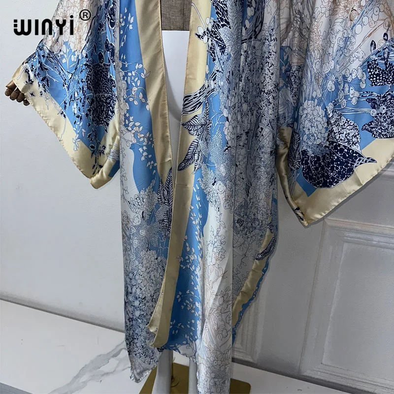 Winyi Zomer Mode Kimono Afrika Bohemia Print Strand Cover Up Maxi Jurk Vesten Strandkleding Vrouwen 2024 Abaya Dubai Luxe