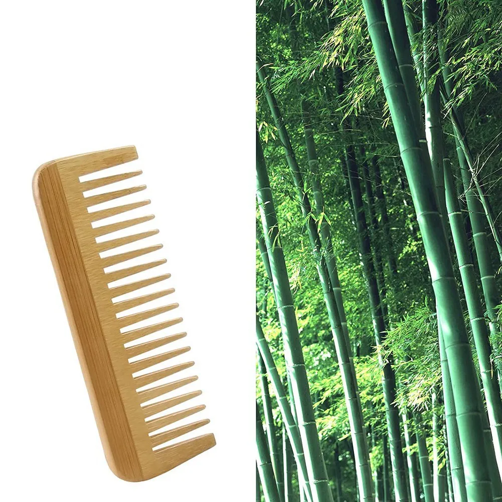 BABQ หนาหวีไม้หวีฟันกว้างแบบพกพาจัดแต่งทรงผมนวด Anti-Static หวีผม Handleless Hairdressing หวี