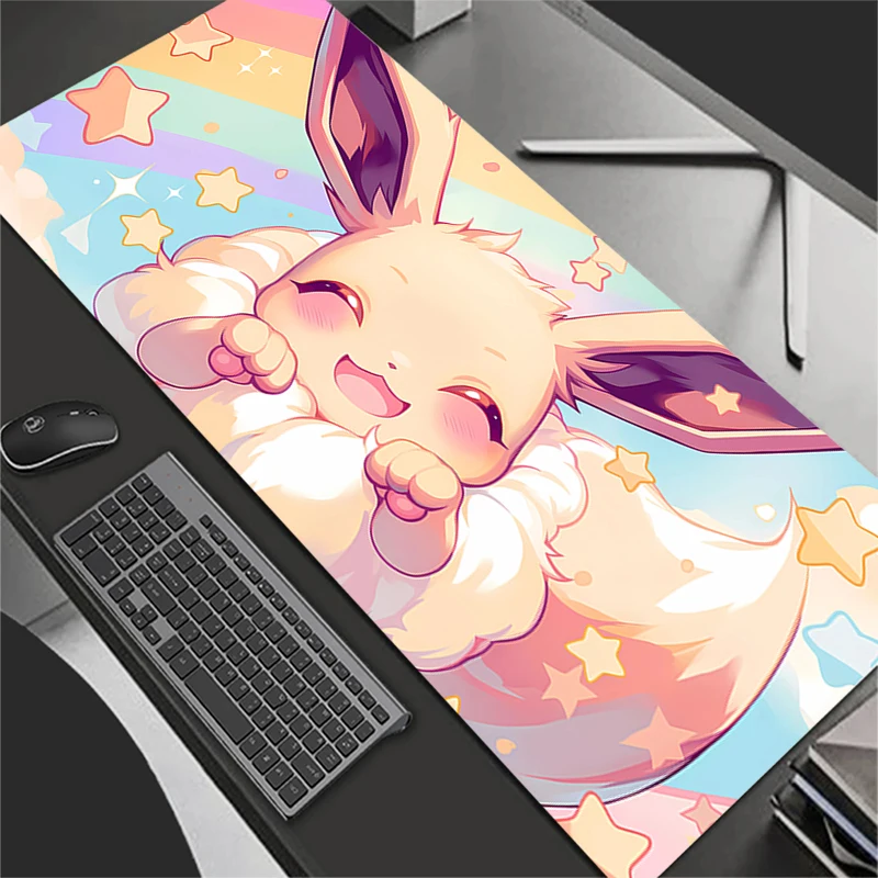 Tappetino per mouse da gioco Tappetino per mouse per computer di grandi dimensioni con chiusura in gomma naturale Stampa HD con bordo Gaming P-Pokemons Tappetino per mouse Eevee XXL