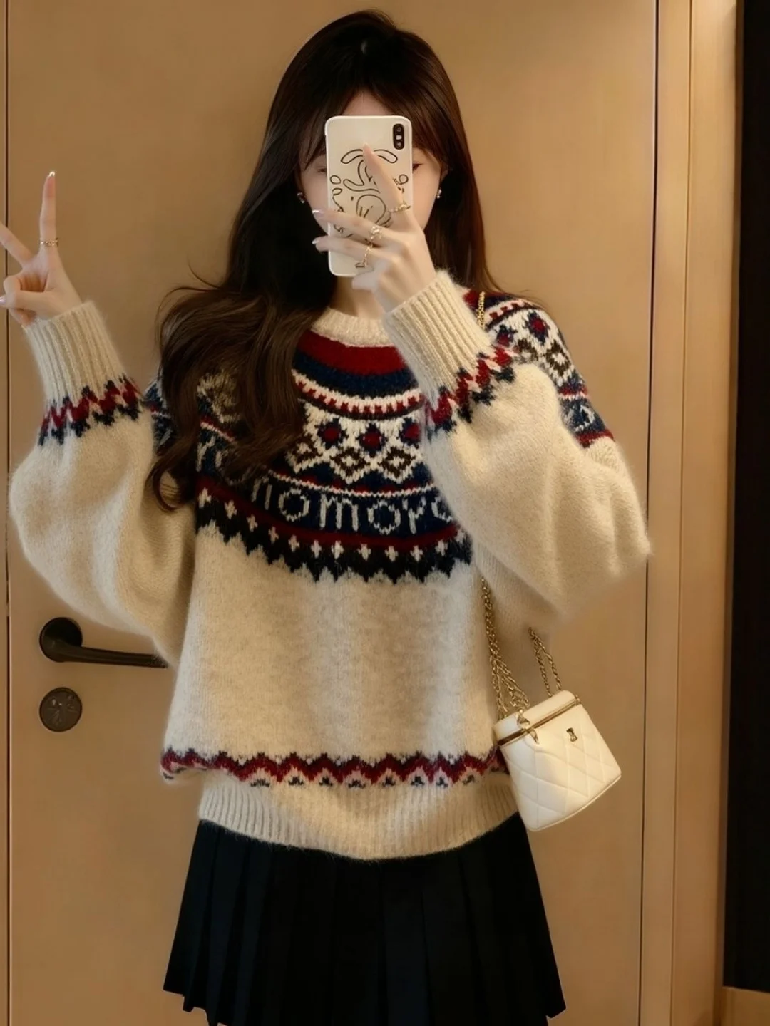 

Thiened Knitted Sweater Women's Winter Casual Sle Overhead Coat Outerwear Inner Match Mili Beige Lazy Sle Fair Isle