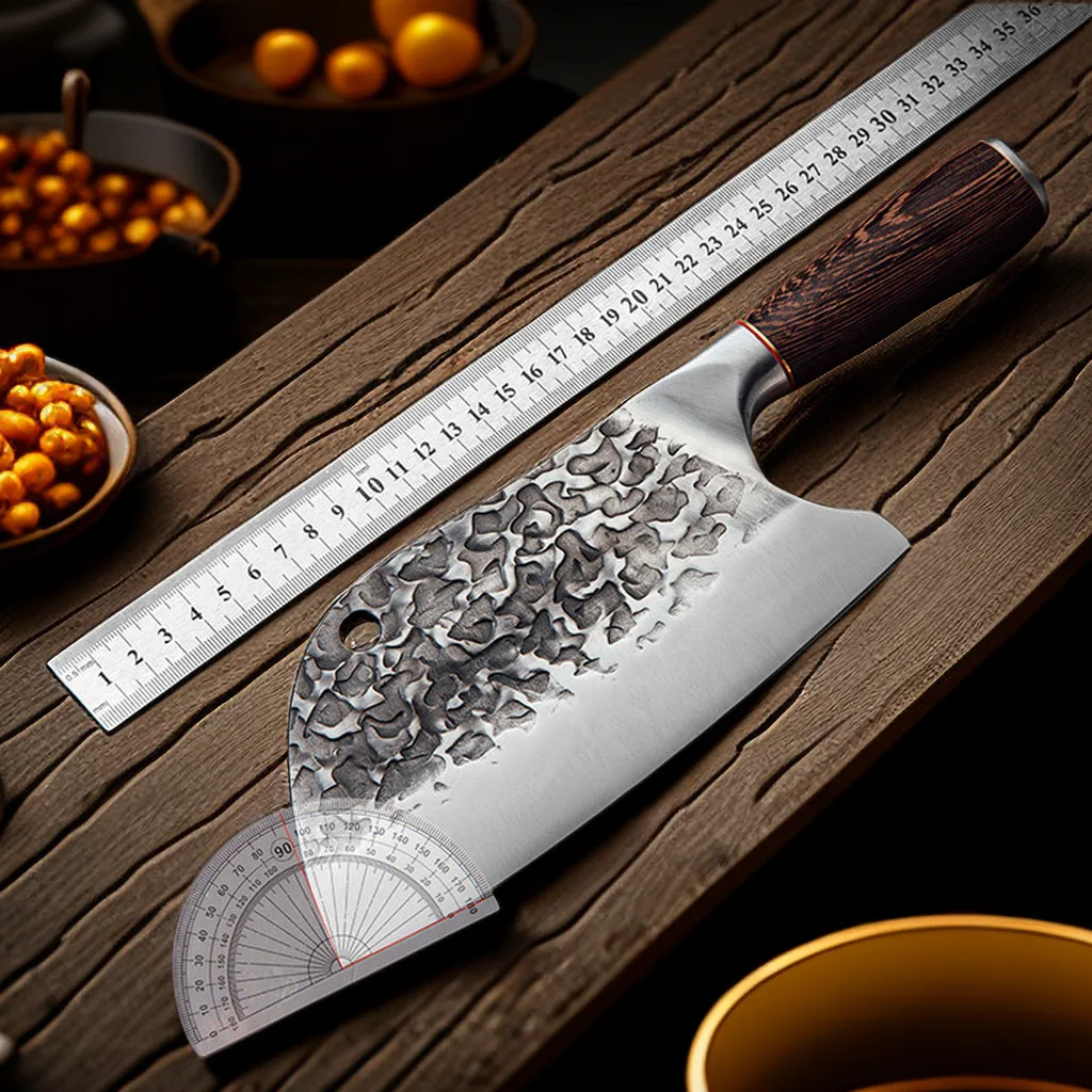 Slicing Knife Chopping Knife Hand Forged Kitchen Knife Solid Wood Clad Steel Handle 5Cr15 High Carbon Steel High Hardness Sharp