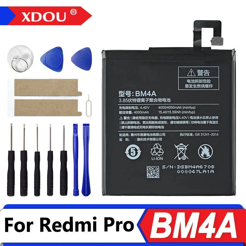 

Совершенно новый аккумулятор BM4A 4000 мАч для Xiaomi Hongmi Redmi Pro BM4A, высококачественные сменные аккумуляторы для телефона + инструменты