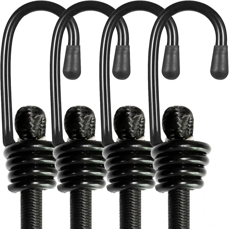 【Adjustable Bungee Straps】Elastic Cords with Hooks for Cargo, Transport, Camping - Heavy Duty Tie Down Ropes