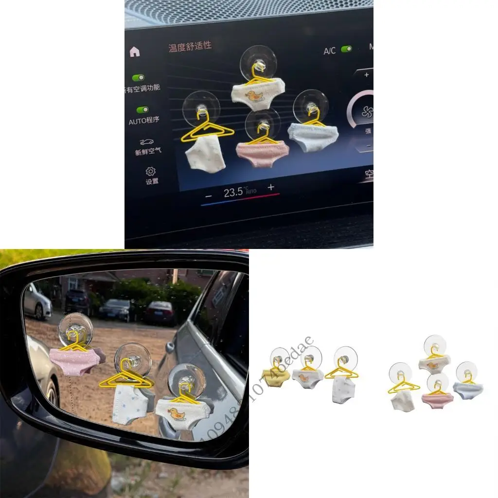 Mini Underwear Car Interior Ornament with Suction Cup Decors, Tiny Hanger Accent for Car Screen or Window, Funny Interior