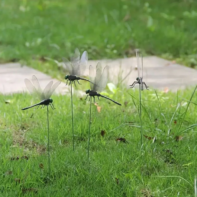 Kit com 4 Peças: Repelente de Mosquitos em Formato de Libélula, Decoração Paisagística e Artefato Repelente de Insetos