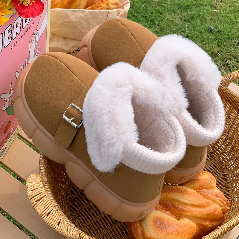 

2025 New Women Winter Fluffy Fur Warm Snow Boots Non-slip Thick Sole Platform Ankle Boots