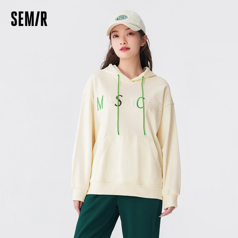 Semir-suéter con bordado de letras para mujer, camisa de fondo suelta, Top con capucha que combina con todo, suéter Simple para niña, moda Ins,