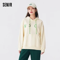 Semir Women Sweater Autumn New Letter Embroidery Loose Bottoming Shirt All-match Hooded Top Girls' Simple Ins Trendy Sweater