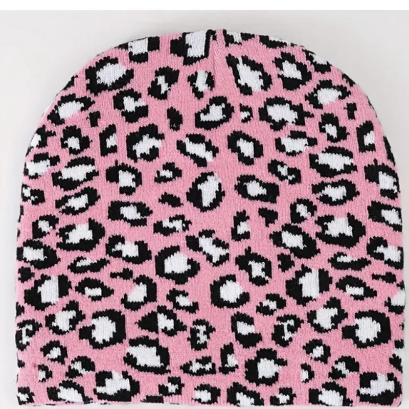 Classic Leopard Jacquard Beanie Y2K Unisex Trendy Knitted Warm Hat Hip Hop Vintage Beanies Knit Hats For Women & Men