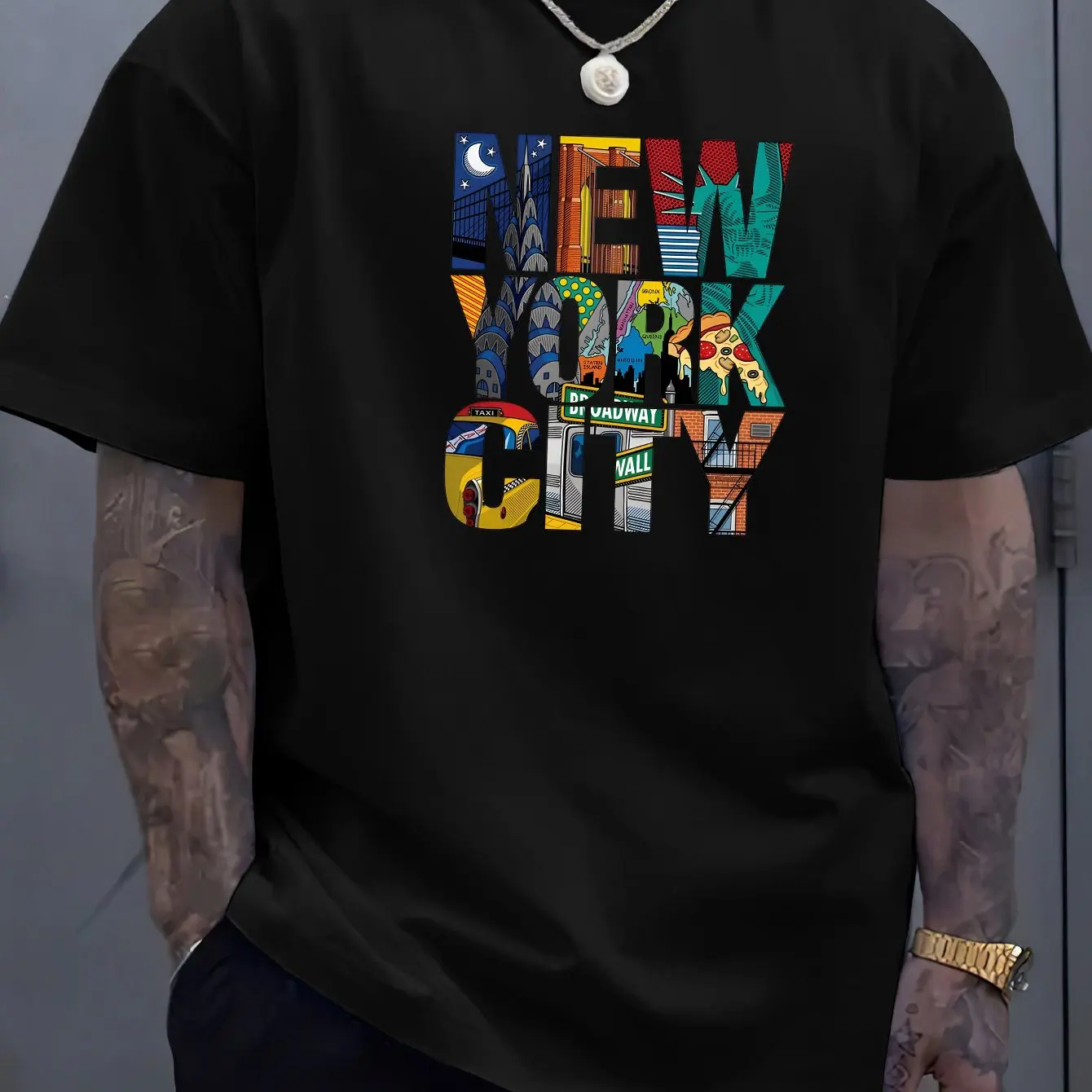 Soft pure cotton fabric, classic NYC graphic print, simple and versatile, suitable for daily wear, commuting and sports.