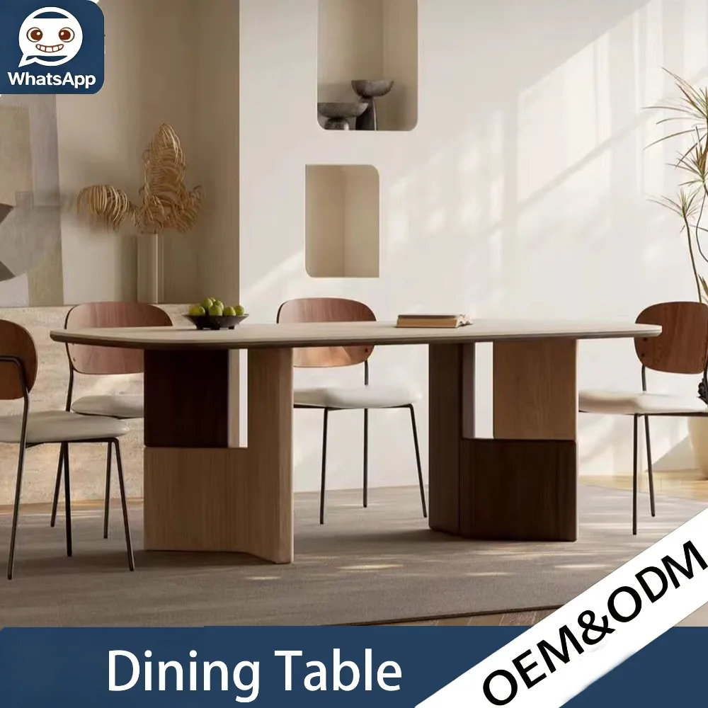 Vintage Rectangular 6 Person Dining Table Set Wooden Structure Household Dining Furniture Suitable For Family Dining Room