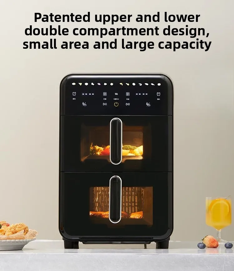 Double Air Fryer 14L Full Metal Cavity Visual Household Double Cavity Fryer Multifunctional Oven