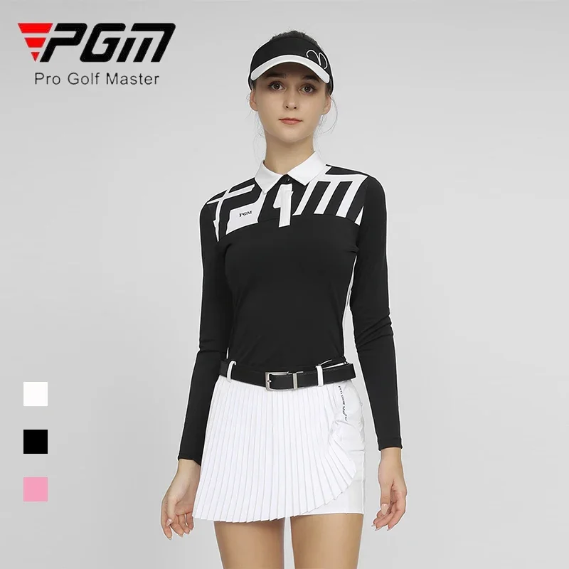 PGM Women Long Sleeve Golf T-shirt Ladies Silm Turn Down Collar Tops Women Fast Dry Polo Shirts Leisure Sports Wear for Ladies