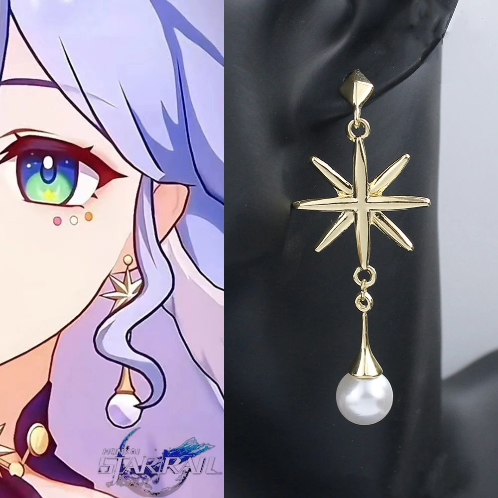 Game Honkai: Star Rail Penocony Cosplay Robin Jewelry Eardrop Pearl Pendant Alloy Ear Clips Stud Earring Dangler Accessories