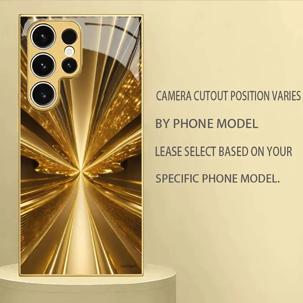 Electroplated Gold Glass Phone Cases For Samsung Galaxy S26/S25/S24/S23/S22 Ultra Plus/FE Featuring An Abstract Gold Shimmer