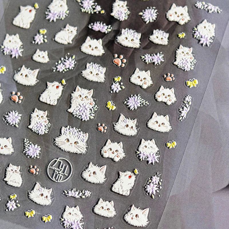 Pretty Kawaii Cat Claw glicine Pure White Lovely Kitty Soft rilievo in rilievo autoadesivo Nail Art Sticker Manicure Tool decalcomanie