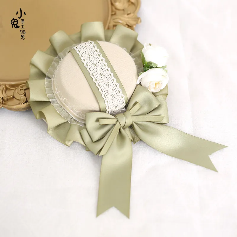 Meadow Green Lolita Mini Top Hat and Headband Set, Forest Country Kei Style Hair Clip Hair Accessories for Women Girls 6
