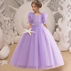 Elegant Girls Princess Bridesmaid Dresses Teens Banquet Wedding Evening Gala Gown Puffy Tulle Children Girl Birthday Party Dress