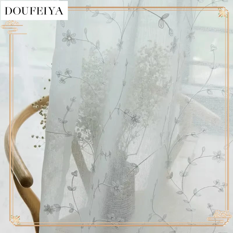 

European White Tulle Sheer Gauze Embroidered Luxury Curtains for Living Room and Bedroom Transmission Window Custom Elegant
